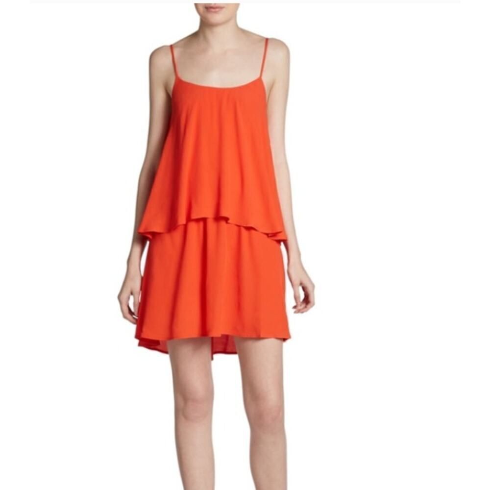 PJK Patterson J Kincaid Ivy Ruffle Dress Women's Med Orange Tiered Mini Strappy